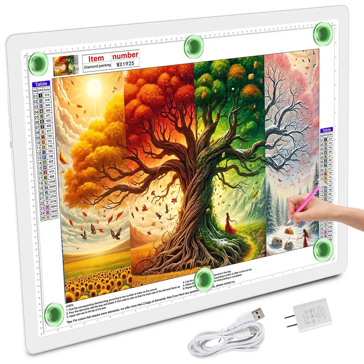 TOHETO A2 Light Pad 25.2''x18.4'', Large Magnetic LED Light Board for Diamond Painting, 3-Color Modes Light Box for Tracing, 6-Level & Stepless Dimmerable Diamond Art Light Table for Drawing,Sketching