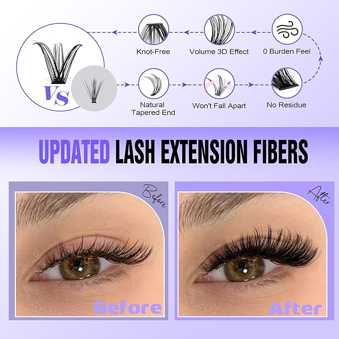 Pawotence Lash Extension Kit DIY 280pcs Individual Lash Clusters Kit 9-16mm 40D Cluster Eyelash Extension Kit with Lash Bond and Seal, Lash Remover, Lash Tweezers for Self Use (40D, 9-16mm, All Kit)