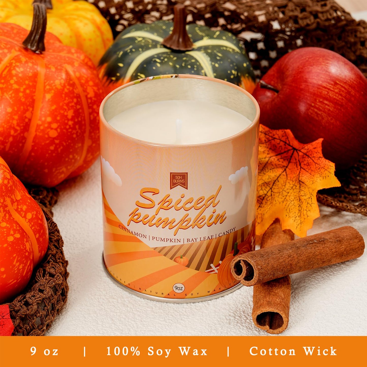 4 Pack Scented Fall Candles Set, 36oz Aromatherapy Soy Wax Candles for Home Scented, Halloween House Warming Gifts Birthday Candle for Women Halloween Apple Pie/Autumn Wreath/Cinnamon/Pumpkin Candle