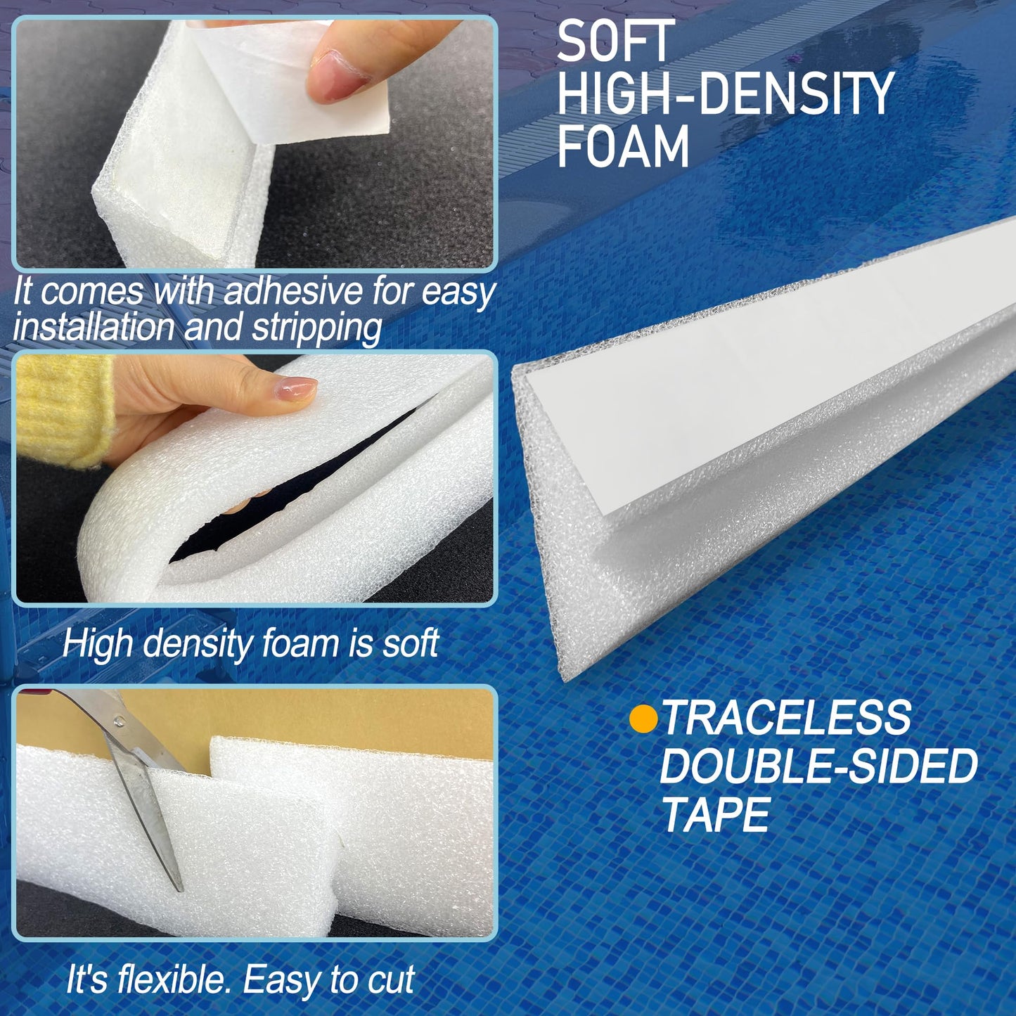 Desunqin 46.5" 16PCS Peel and Stick Pool Cove for 18' Round Above Ground Pool, Closed Cell Foam Peel and Stick Above Ground Pool Cove with Adhesive Backing, Protect Pool Liner, Prevents Excess Wear