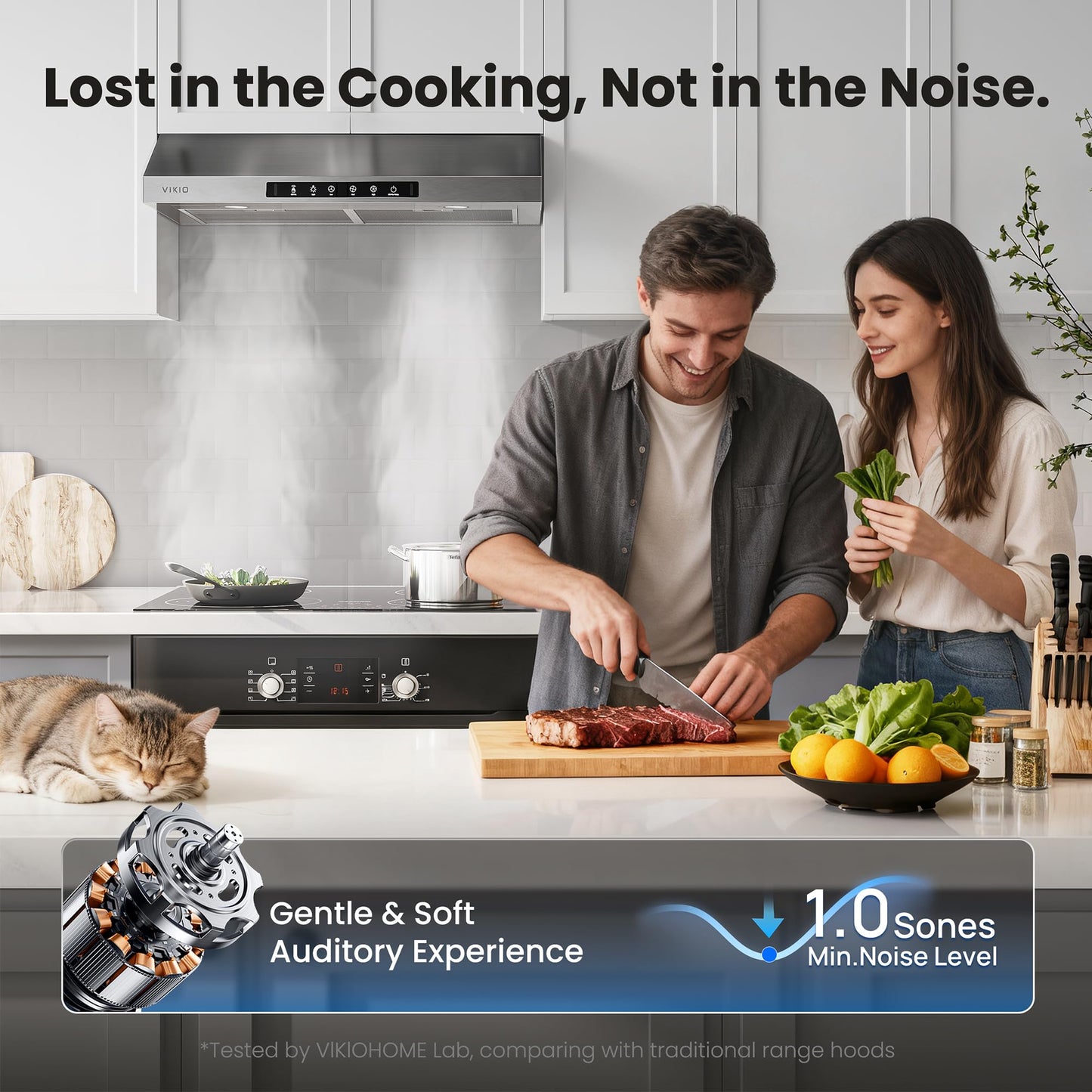 VIKIO HOME 30 Inch Under Cabinet Range Hood 900 CFM, Dual Motor Powerful Kitchen Vent Hood, Gesture & Touch Control, Ultra Quiet DC Motor, Dishwasher-Safe Filters, LED Lights, Stainless Steel
