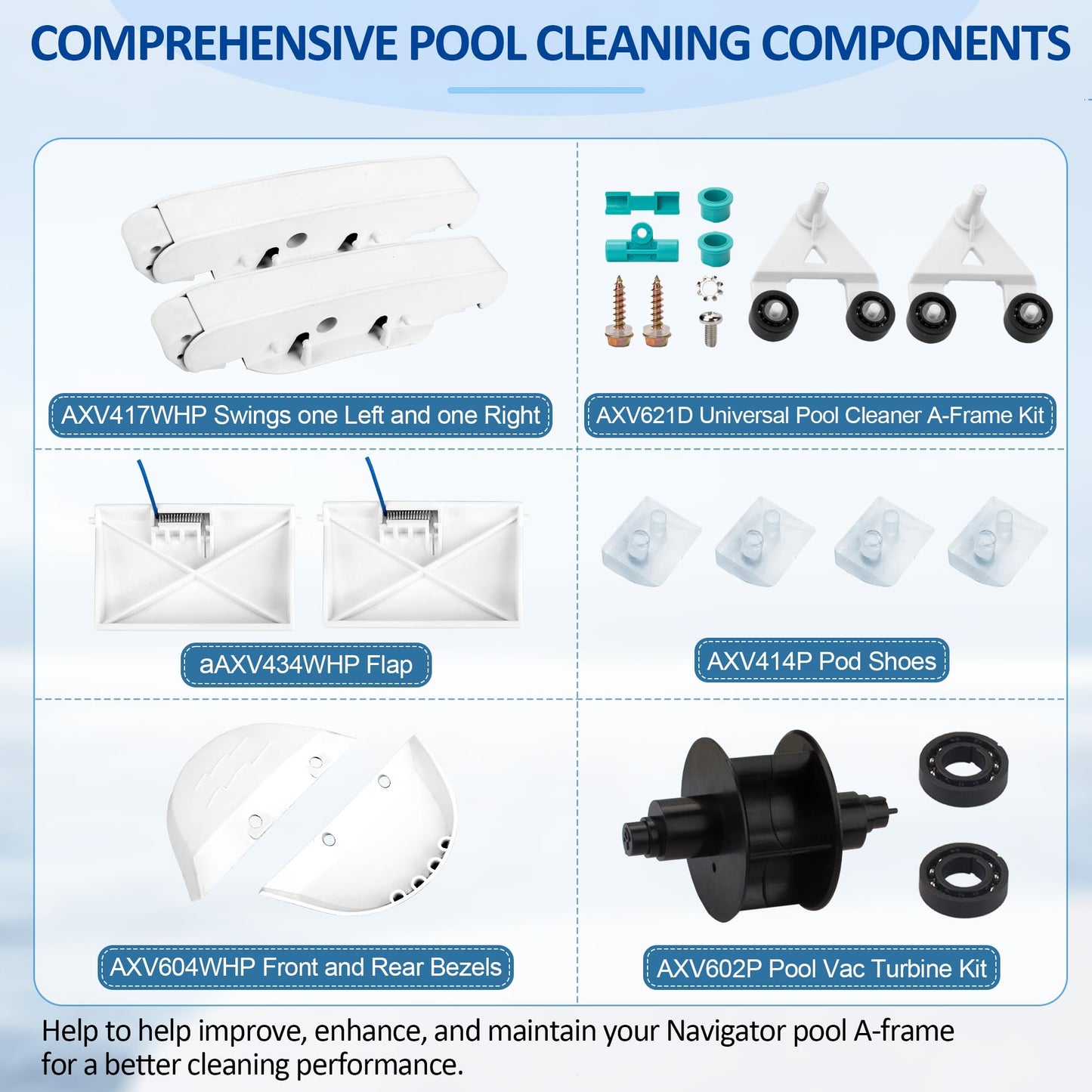 ChangTa Pool Cleaner Pod Swing Combo Kit, AXV621DAT Pool Vac A-Frame/Turbine Tune-Up Rebuild Kit + AXV417WHP Pod + AXV604WHP Bezel + Shoes + Flaps for Hayward Pool Vac, Navigator, Ultra, Aqua Bug