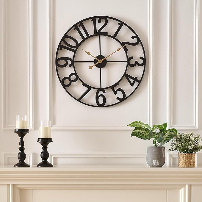 Alarmore 30 Inch Oversized Wall Clock, Battery Operated Silent Non Ticking Black Metal Wall Clocks for Living Room Decor, Extra Large Decorative Clock for Home, Office, Farmhouse Vintage Style