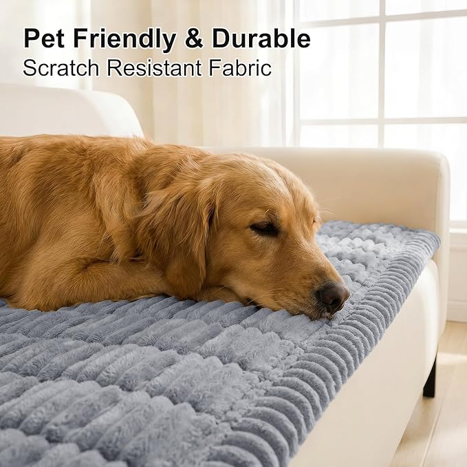 Smiry Couch Cover for Dogs Washable, Non Slip Fuzzy Pet Couch Covers for 3 Cushion Sofa Pet Friendly, Thick Soft Sofa Slipcovers Cushion Protector (Grey, 27.6" x 59")