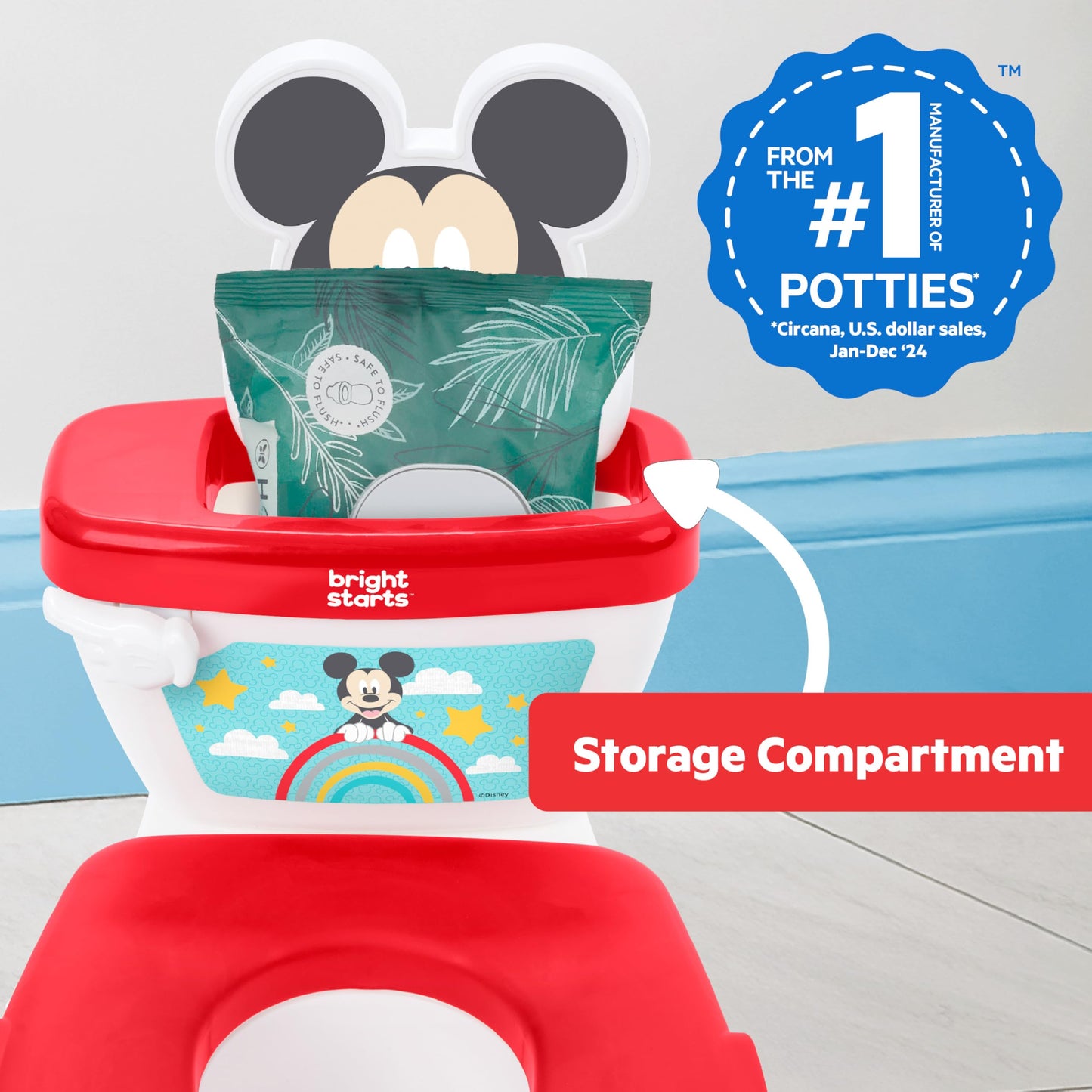 Bright Starts Disney Junior Princess My Size Potty Training Toilet, Toddler Potty Chair with Flushing & Cheering Sounds, Removable Seat with Splash Guard & Handles, Ages 18+ Months, Up to 50 lbs