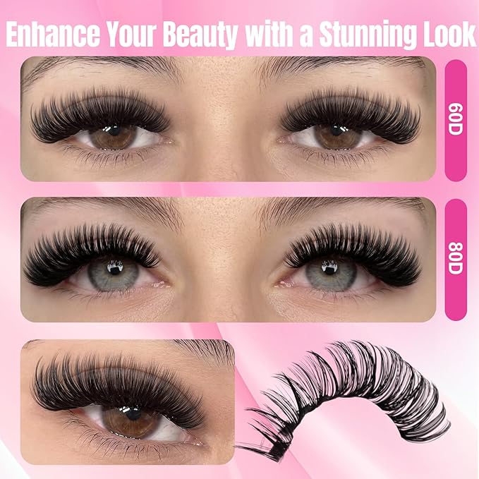 FADLASH Lash Clusters Natural Eyelash Clusters 60D+80D Volume Lash Extensions 8-16mm D Curl for Beginners DIY at Home (60D+80D, 2 Pack)