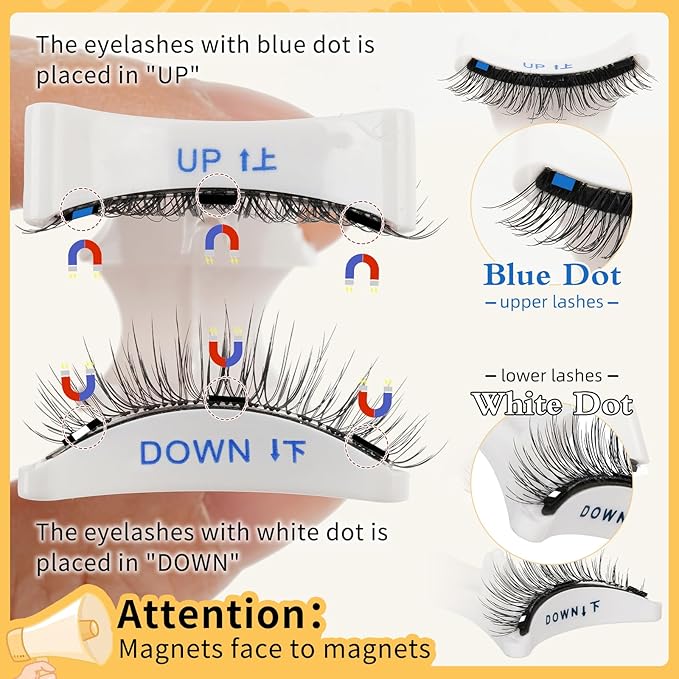 QUEWEL Magnetic Eyelashes 1 Pair Reusable Magnetic Eyelashes with Applicator No Glue Needed Eyelashes Cat Eye Natural Look Lash Clusters Kit Easy to Wear and Remove(B11)