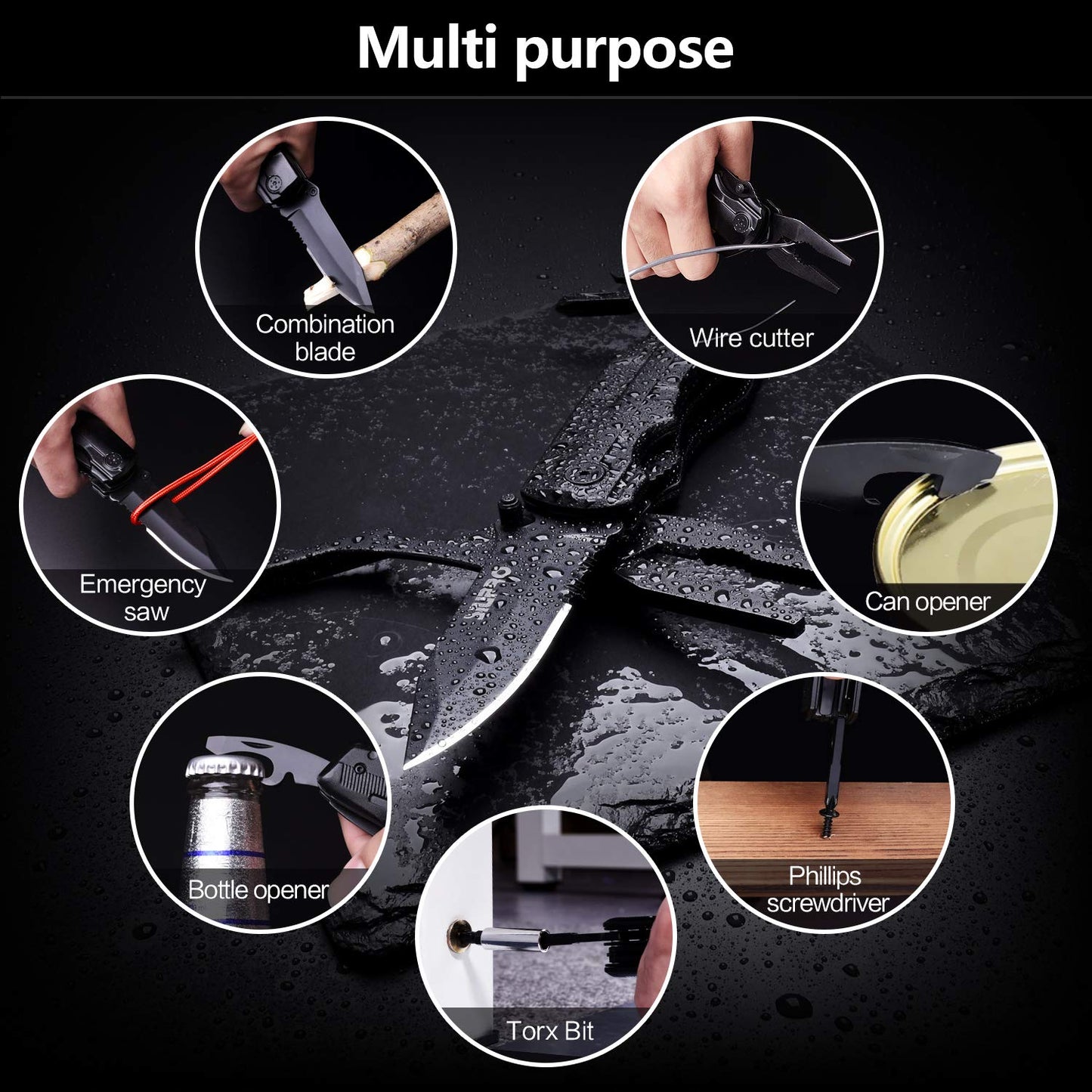 Multitool Pocket Knife for Men, Tactical Folding Multi Tool, Multipurpose Utility Plier Set, Camping, Survival, Hiking Gear, Screwdriver Kit, Mens Gifts Idea