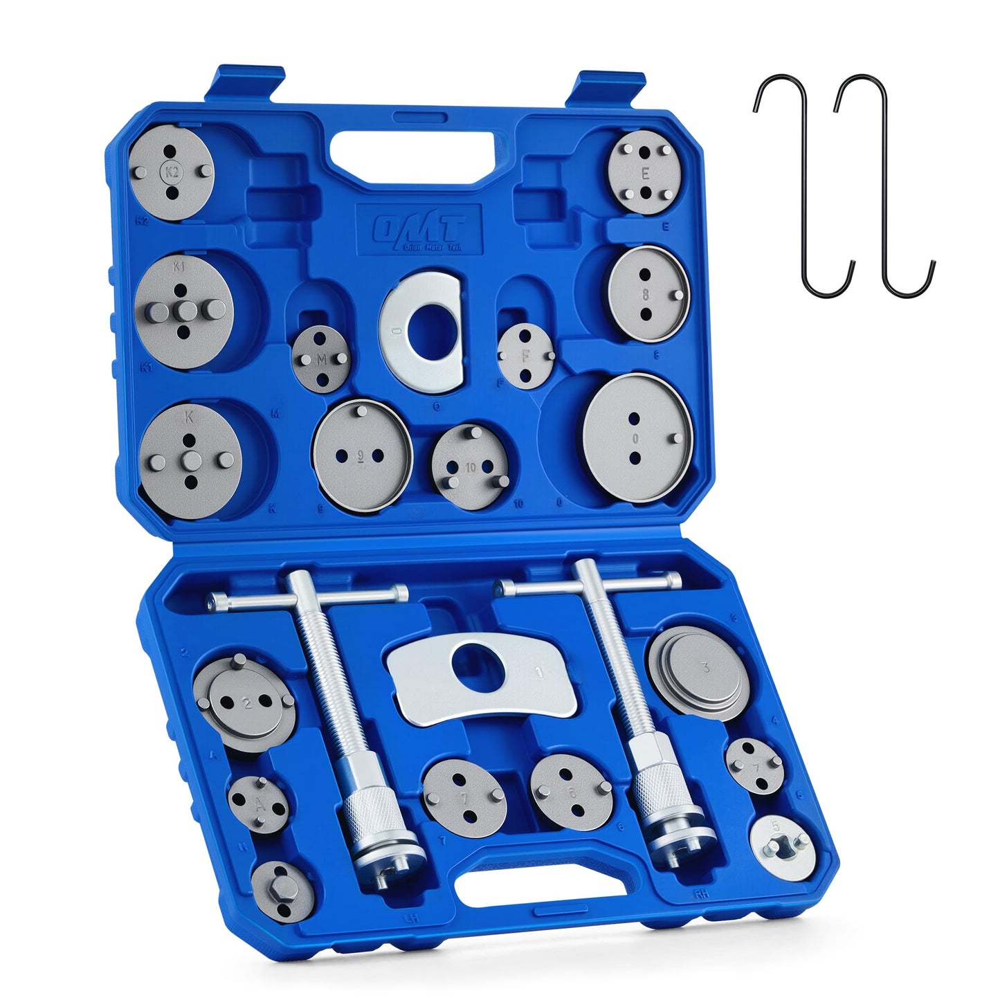 Orion Motor Tech 24pc Brake Caliper Compression Tool Set, Heavy Duty Brake Piston Compressor Tool and Wind Back Tool Kit for Brake Pad Replacement, Universal Disc Brake Caliper Tool Set with Blue Case