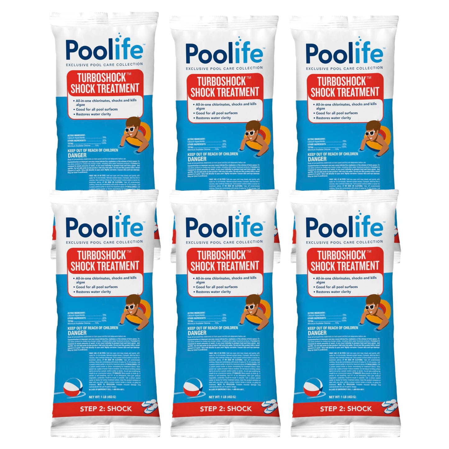 Poolife Turbo Shock to Eliminate Algae, Bacteria & Cloudy Water - Strongest 78% Calcium Hypochlorite Pool Shock - Fast-Dissolving, No Pre-Mixing - Safe Chlorine Shock for All Surfaces - 6 X 1lb Bag