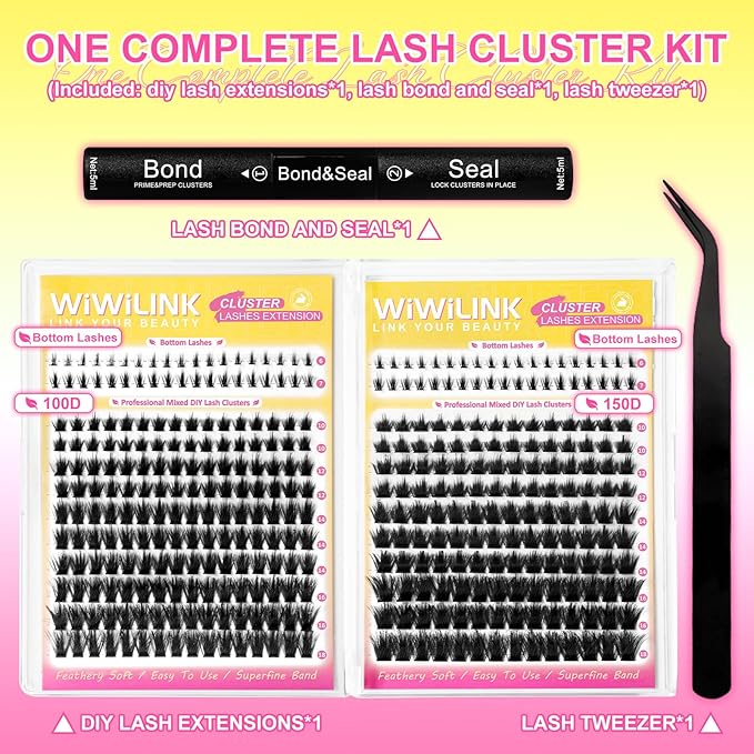 Lash Clusters Kit Cove Eyelash Clusters Manga with Bottom Lashes Anime 100D 150D Individual Lashes 10-18mm Wispy Cluster Eyelash Extensions Spiky D Curl Volume DIY Lash Extension Kit