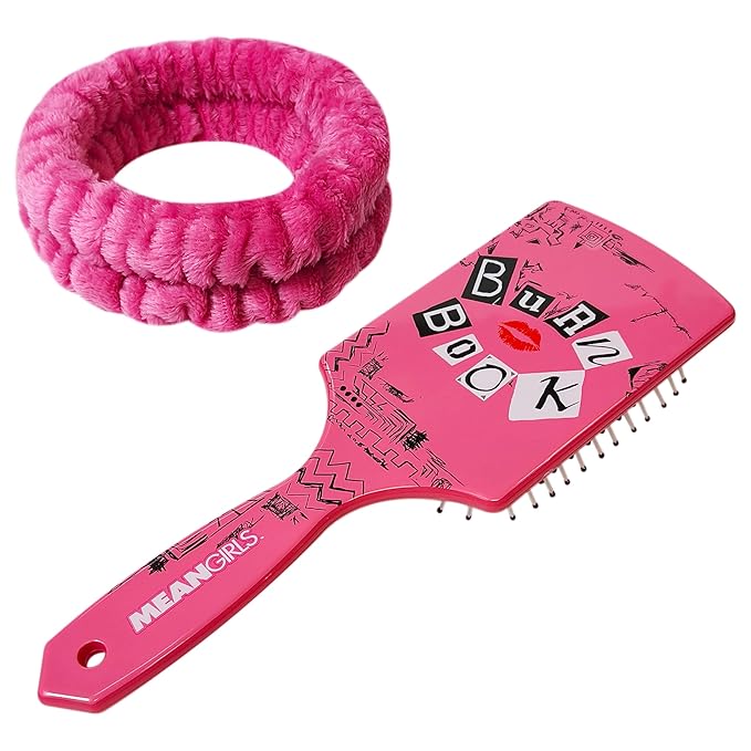 LUV HER Kids Hair Brush & Spa Headband Set for Girls - Features Mean Girls - Fun Grooming Kit for Detangling, Styling & Skincare - Soft & Stretchy One Size, Ages 3+