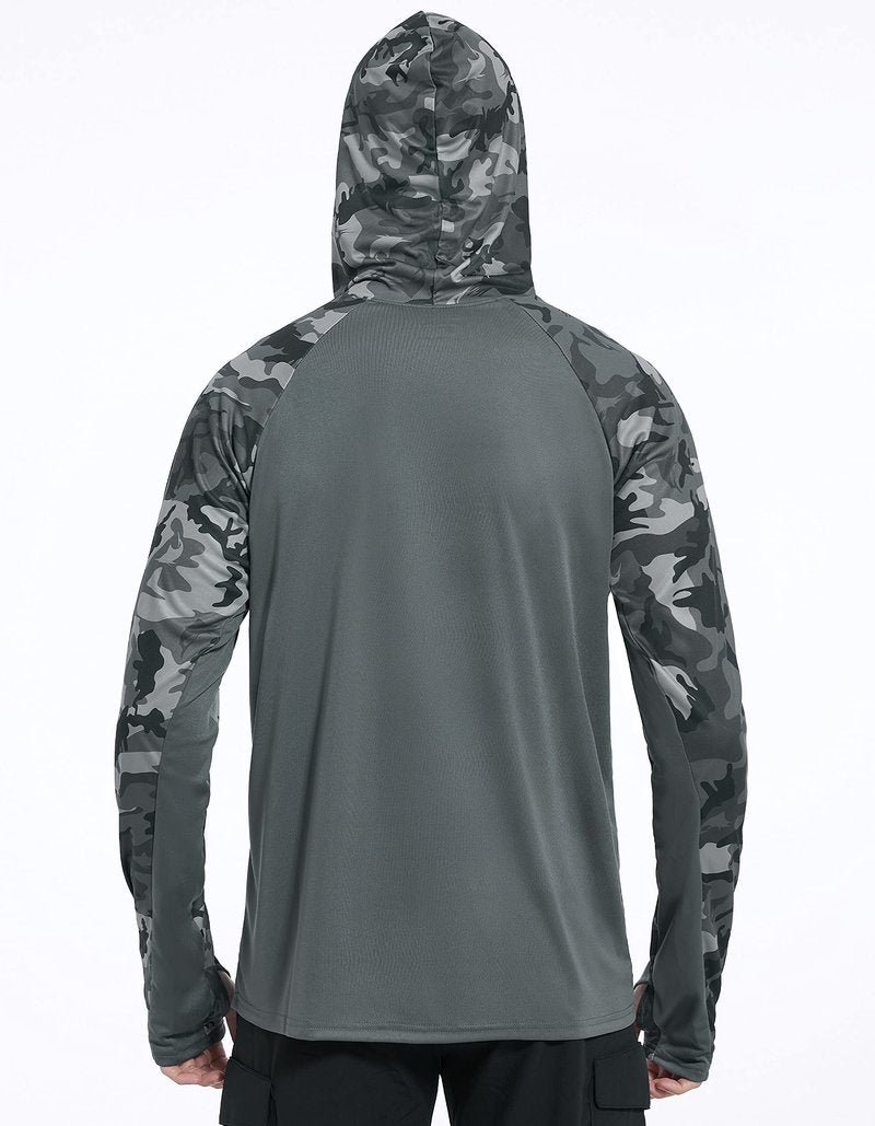 FISHEAL UPF 50+ Fishing Shirts for Men - Sun UV Protection Hoodie SPF Camo Long Sleeve Swim Shirts for Hiking Quick Dry