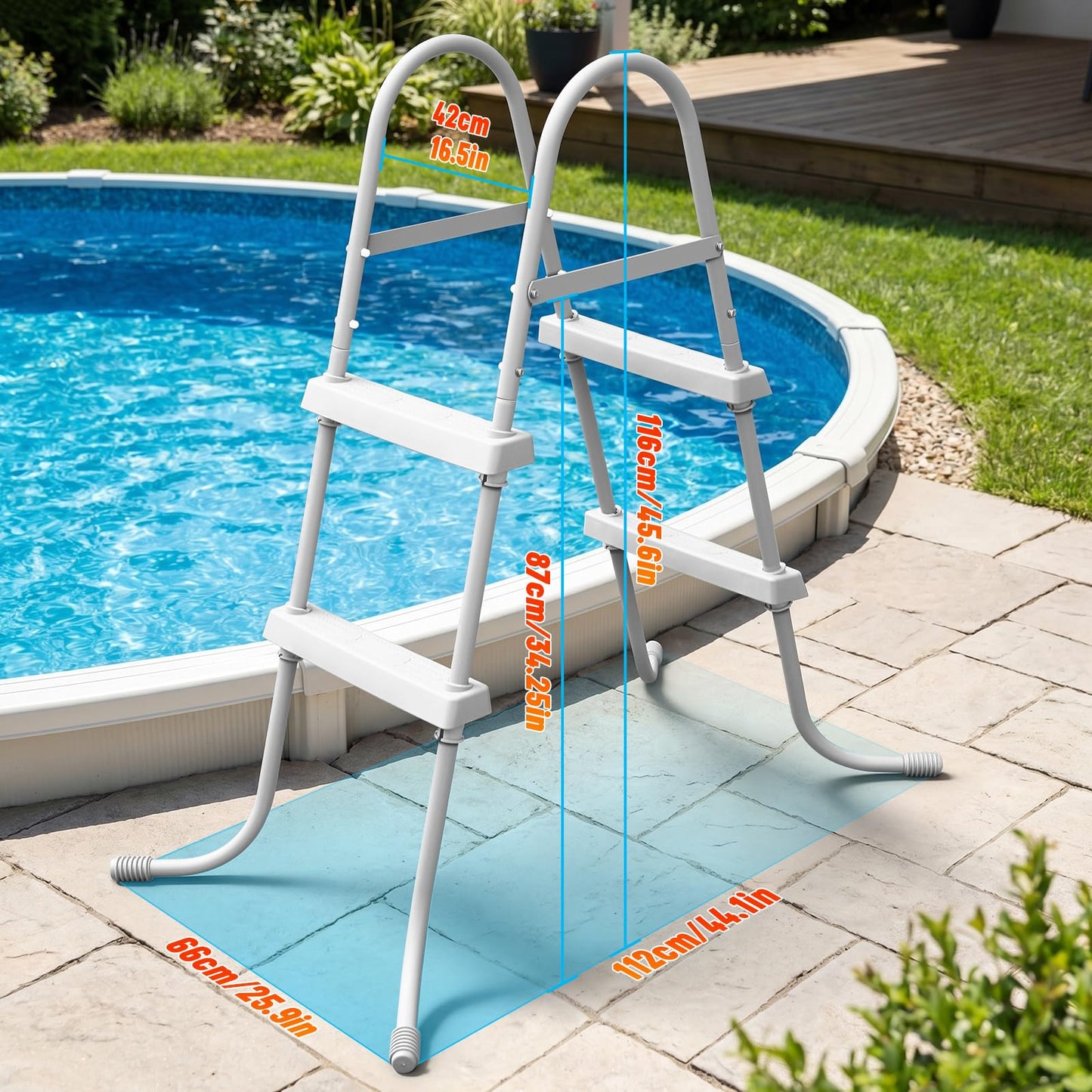 Above Ground Pool Ladder, 34 '' Pool Ladder, Swimming Pool Frame Ladder, 2-Steps,Suitable for Pools up to 34 inches deep Above Ground, Anti Slip Feet & Wide Steps