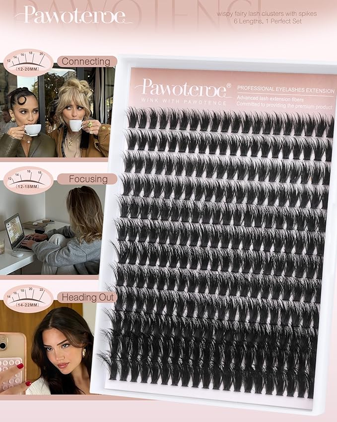 Pawotence Wispy Lash Clusters 12-22mm Cluster Eyelash Extensions 240pcs Individual Lashes Clusters Fairy Spikes Eyelash Clusters Lashes Extension