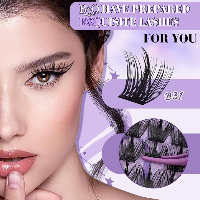 Lash Extension Kit B31 Eyelash Extension Kit B&Qaugen DIY Lash Extension Kit 156 PCS Lash Clusters 8-18mm Cluster Eyelash Extensions Kit with Lash Bond and Seal Lash Applicator Tool (Kit,B31)