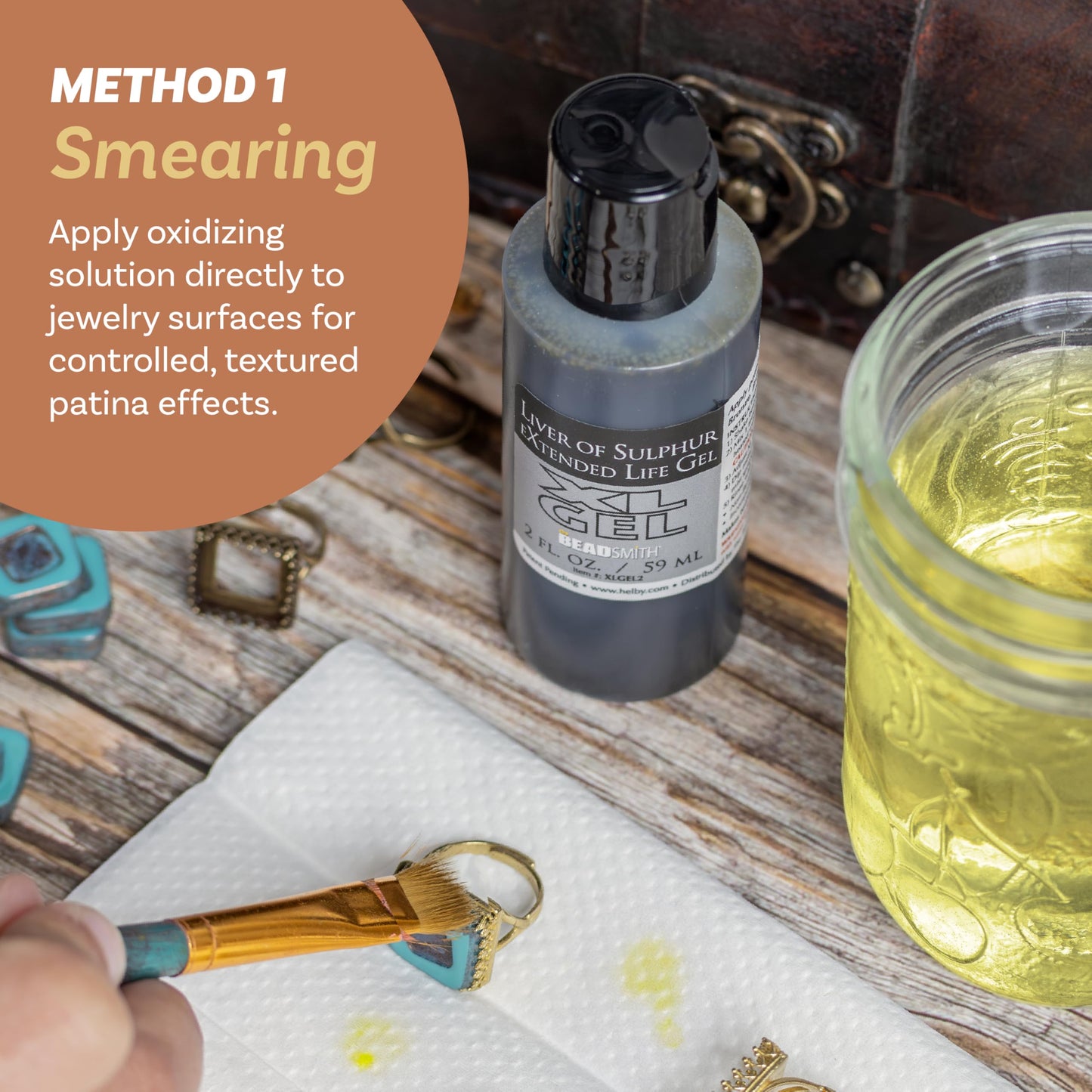 The Beadsmith XL Gel Liver of Sulfur Extended Life Gel 2 Fluid Ounces (59ml) Bottle Apply a Patina Finish to Silver Copper and Other Metal for Oxidized Look on Art and Jewelry Projects