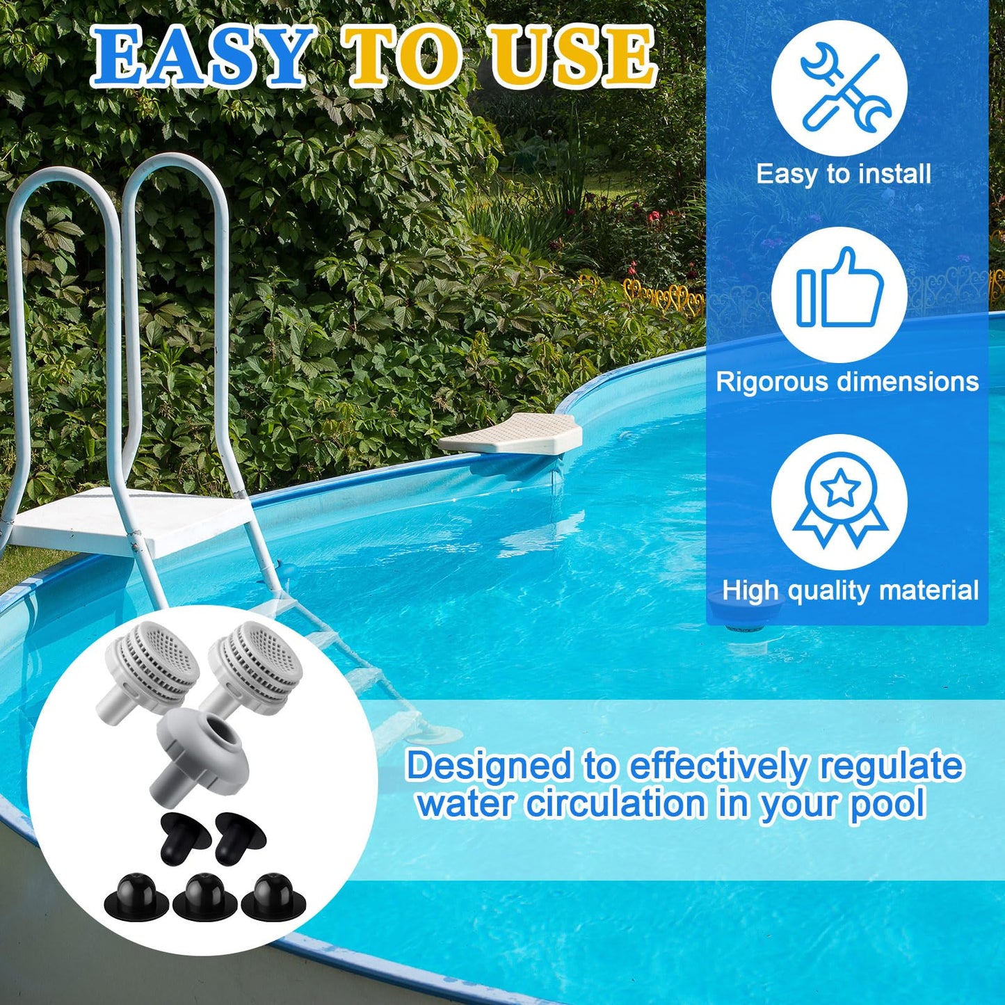 Pushglossy 1 Set Swimming Pool Water Jet Connectors Replacement Parts Kit Small Strainers with Pool Outlet Strainers, Inlet Nozzles and Hole Plugs with 1.25 Inch Fittings (Black,Grey)