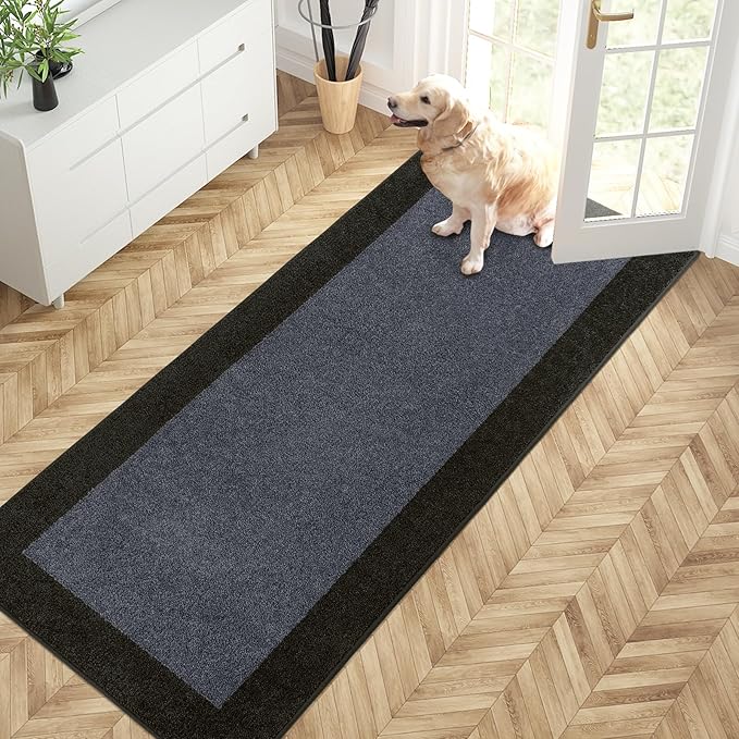PURRUGS Dirt Trapping Door Mat 32" x 72", Non-Slip Washable Entry Mat, Dog Doormat, Front Door Mat, Super Absorbent Entrance Mat for Muddy Shoes & Paws, Bluish Grey & Charcoal