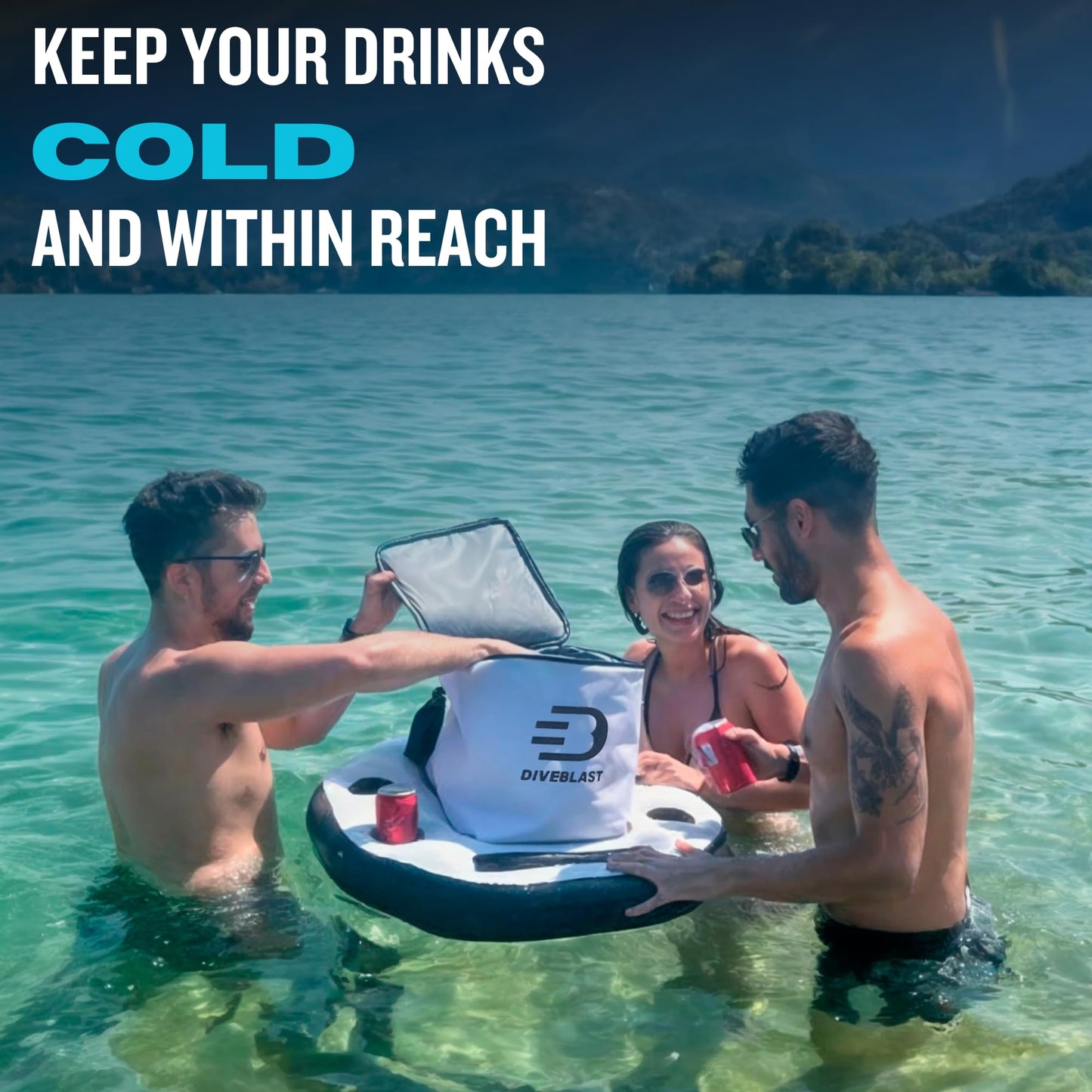 DIVEBLAST Floating Cooler for Pool, Lake, River & Kayak - Holds Up to 24 Cans with Ice - Leakproof Insulated Cooler for River Floating