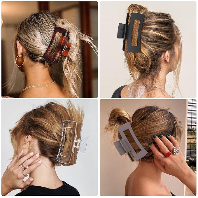 4.1 Inch Large Hair Clips 8 Pcs Square Claw Clips for Thick Hair Big Hair Claw Clips Acrylic Banana Jaw Clips Hair Accessories for Women and Girls -Transparent