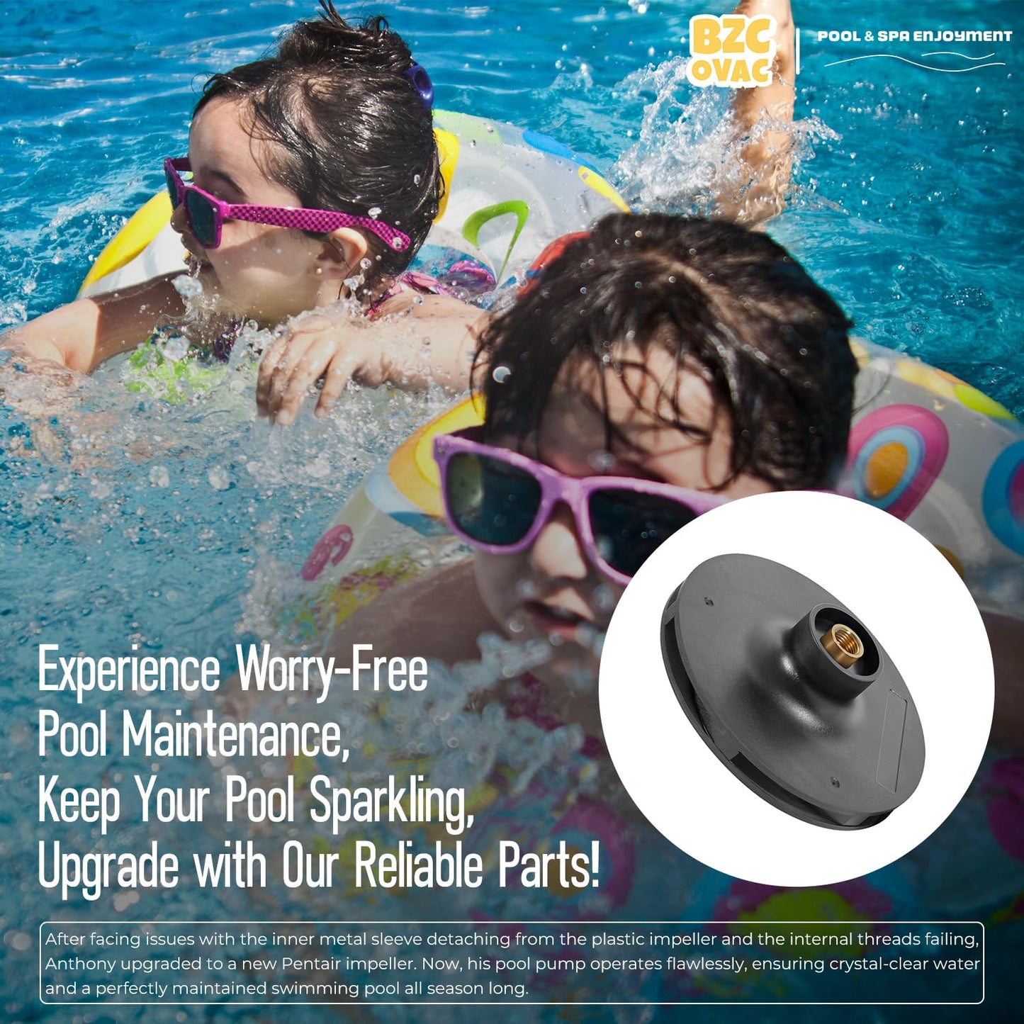 Bzcovac 073129 Impeller Compatible with WhisperFlo 1HP 1.5 HP and 2 HP Pool and Spa Pump, Black
