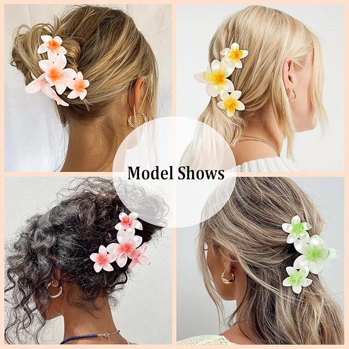 ANBALA 4PCS Hawaiian Flower Hair Clips, Large Claw Clips for Women Tropical Flower Clip Non-Slip Strong Hold Beach Hair Accessories