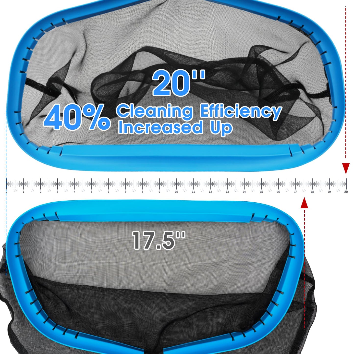 TidyMister 20'' Self-Repair Pool Skimmer Net Pool Cleaning Net with Heavy Duty Nylon Mesh, Aluminum Frame, Deep Debris Bag, for Above Ground Pool In-ground Pool Leaf Rake Net (Without Pole)