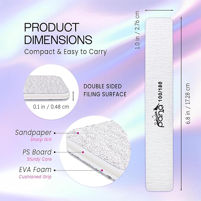 10PCS Jumbo Size PANA Professional Double Sided Nail Files - Zebra, 100/180 Grit - Emery Board Nail Buffering File Manicure Pedicure Nail Polisher Washable