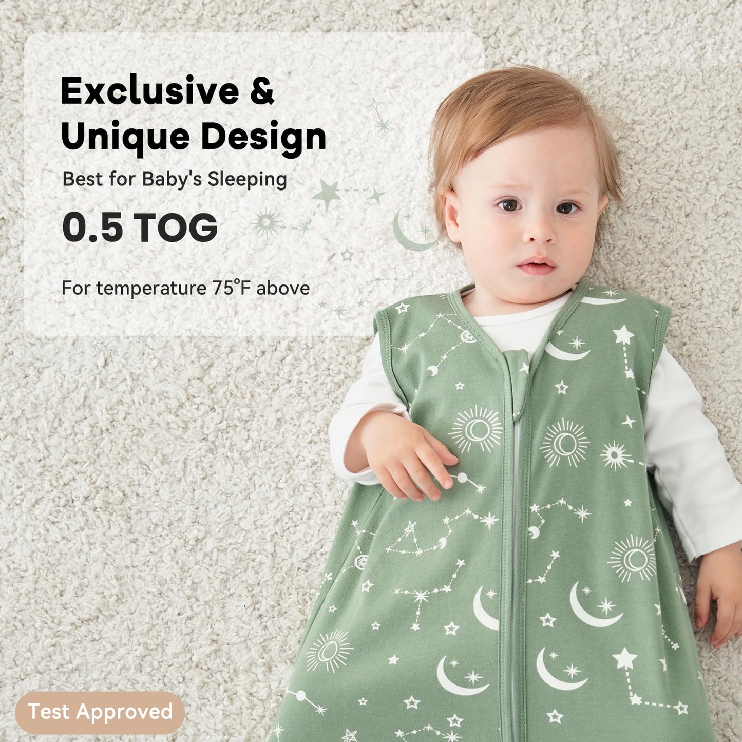 Unnivoll Baby Sleep Sack 6-12 Months 3 Pack 100% Cotton Lightweight 0.5 TOG Wearable Blanket Baby Sleep Bag with 2-Way Zipper for Newborn Infant Green