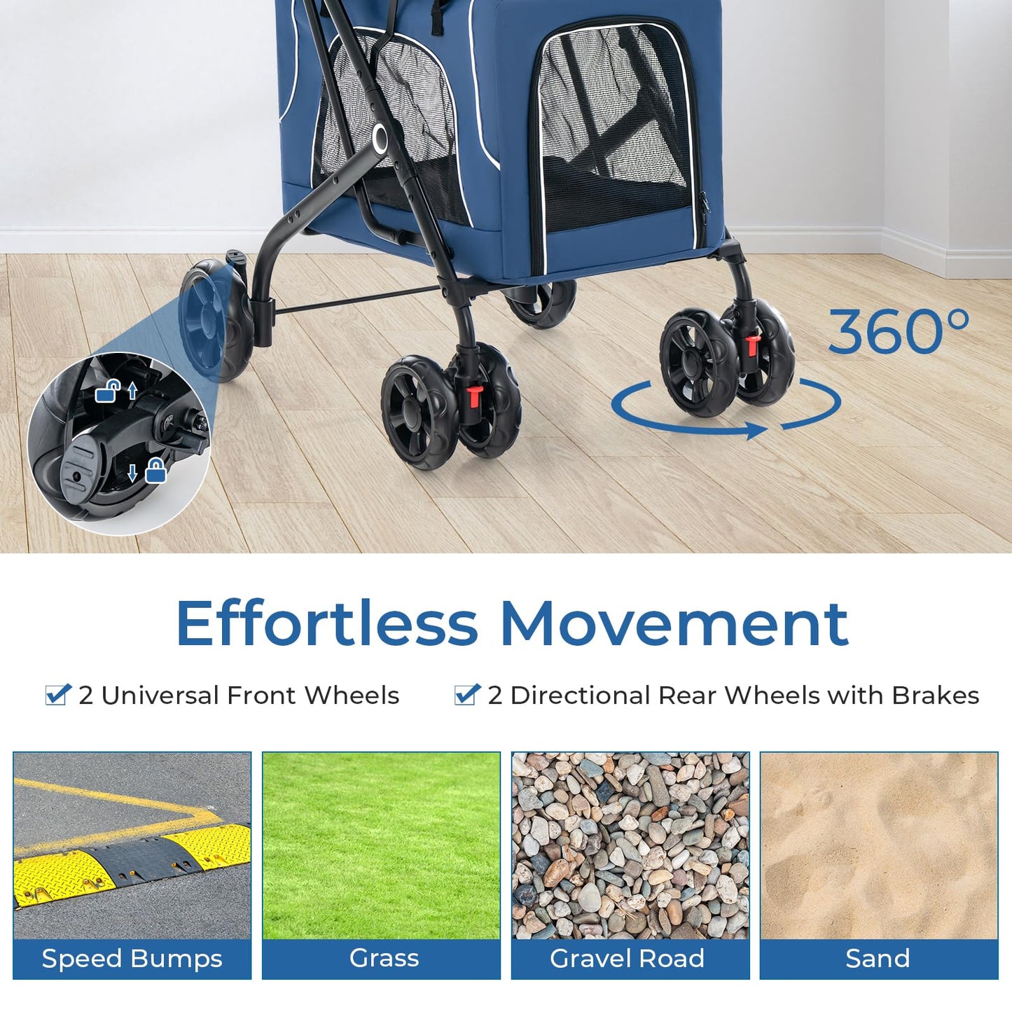 Giantex Double Dog Stroller for 2 Dogs, Detachable Carriers, Safety Belt, 4 Lockable Wheels, Pet Travel Carrier Strolling Cart, Folding Cat Stroller for Small Medium Pets Dogs (Blue)
