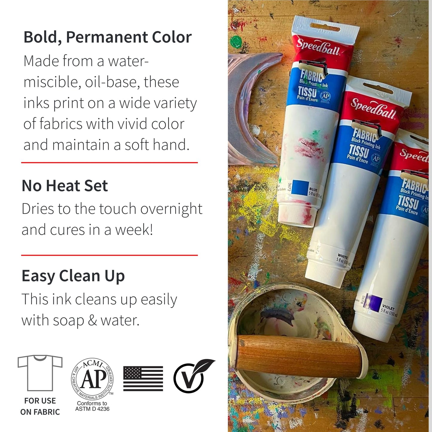 Speedball Fabric Block Printing Ink, 5oz, Black, No Heat Set Required for Textiles, Permanent Formula, Made in USA
