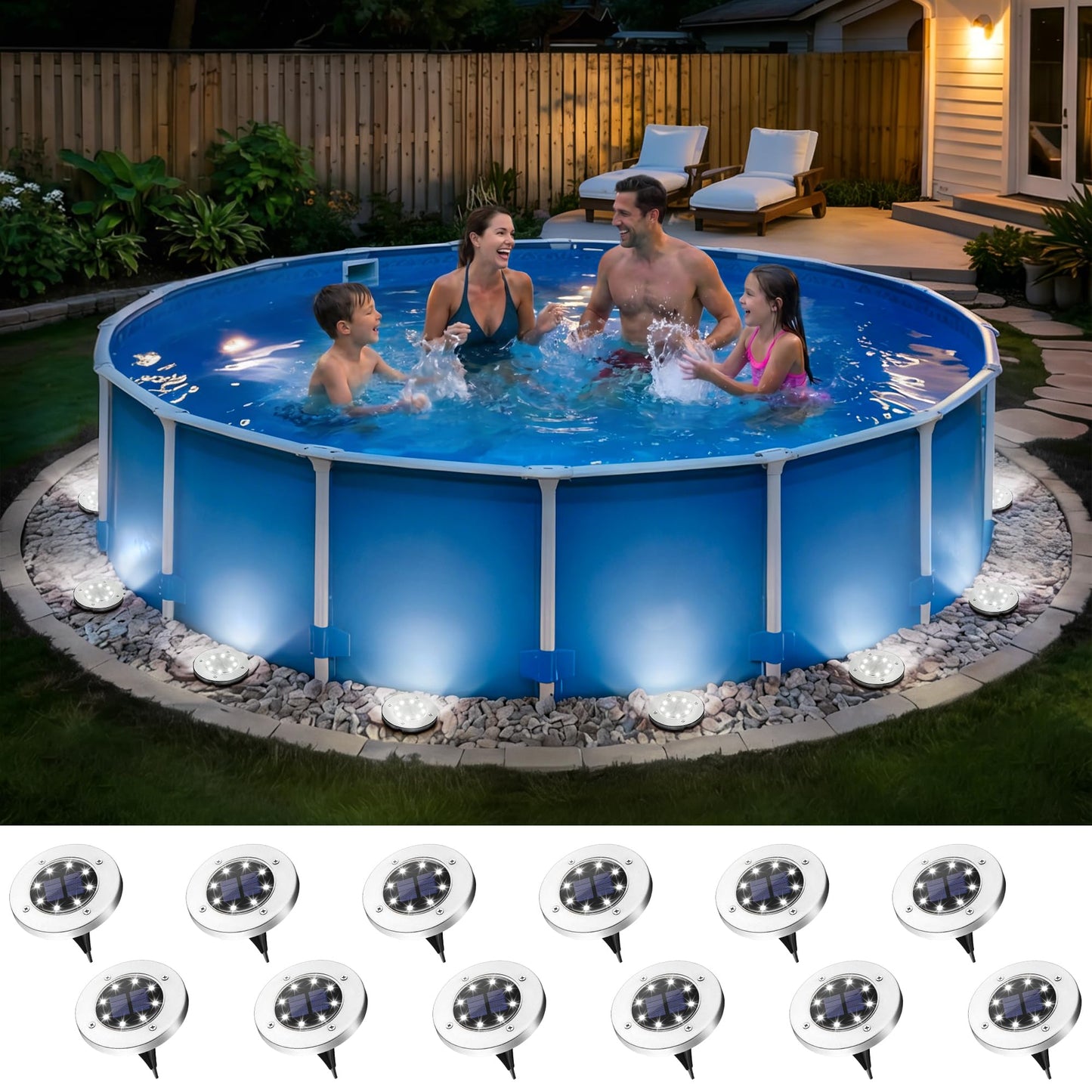 PATIOWIN 12 Pack Solar Pool Lights for Above Ground Pools Accessories, LED Above Ground Pool Lights Outdoor Waterproof, Outdoor Solar Pool Lights Decorations (Cool White)