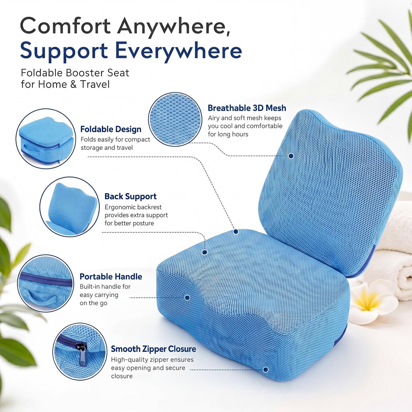 Yerliker 1 Pcs Foldable Hot Tub Booster Seat for Adults, Adjustable 2 Heights up to 6.3", Weighted Booster Seat 3D Air Mesh Hot Tub Accessories Quick Dry Micro Dot Non Slip for Spa Bathtub Pool