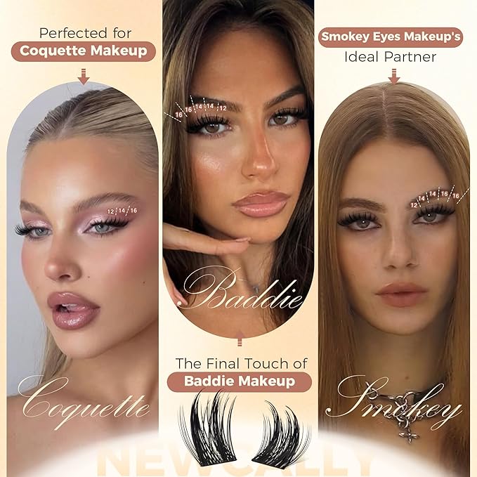 Lash Clusters with Spikes Wispy Eyelash Clusters 12-16MM Manga Volume Cluster Eyelash Extensions CD-Curly Individual Lashes Anime Fluffy Cluster Lashes by Newcally