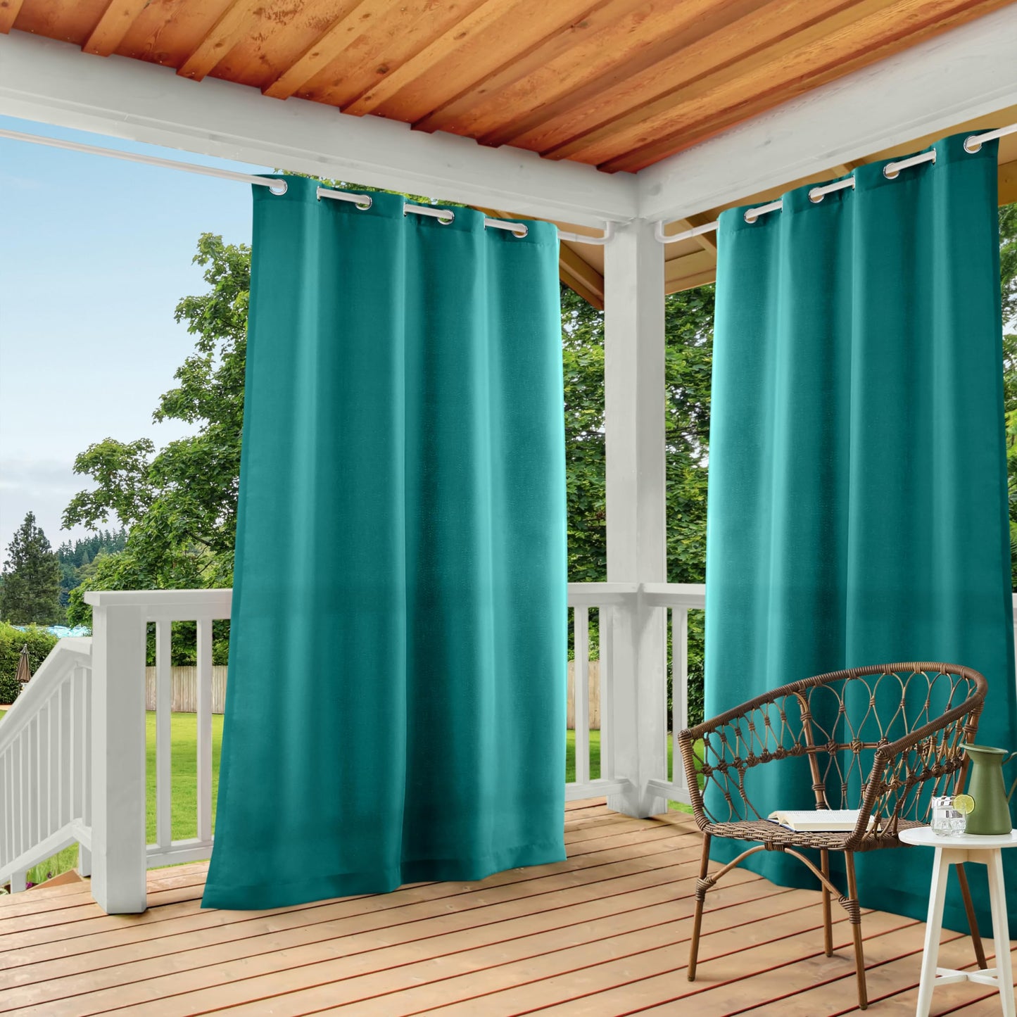 TOWN & COUNTRY BASICS Cabana Solid Heavyweight Indoor Outdoor Curtains, Light Filtering Opacity with Grommet Top, Water Repellent, 2-Pack Set, 54"x108", Dark Teal