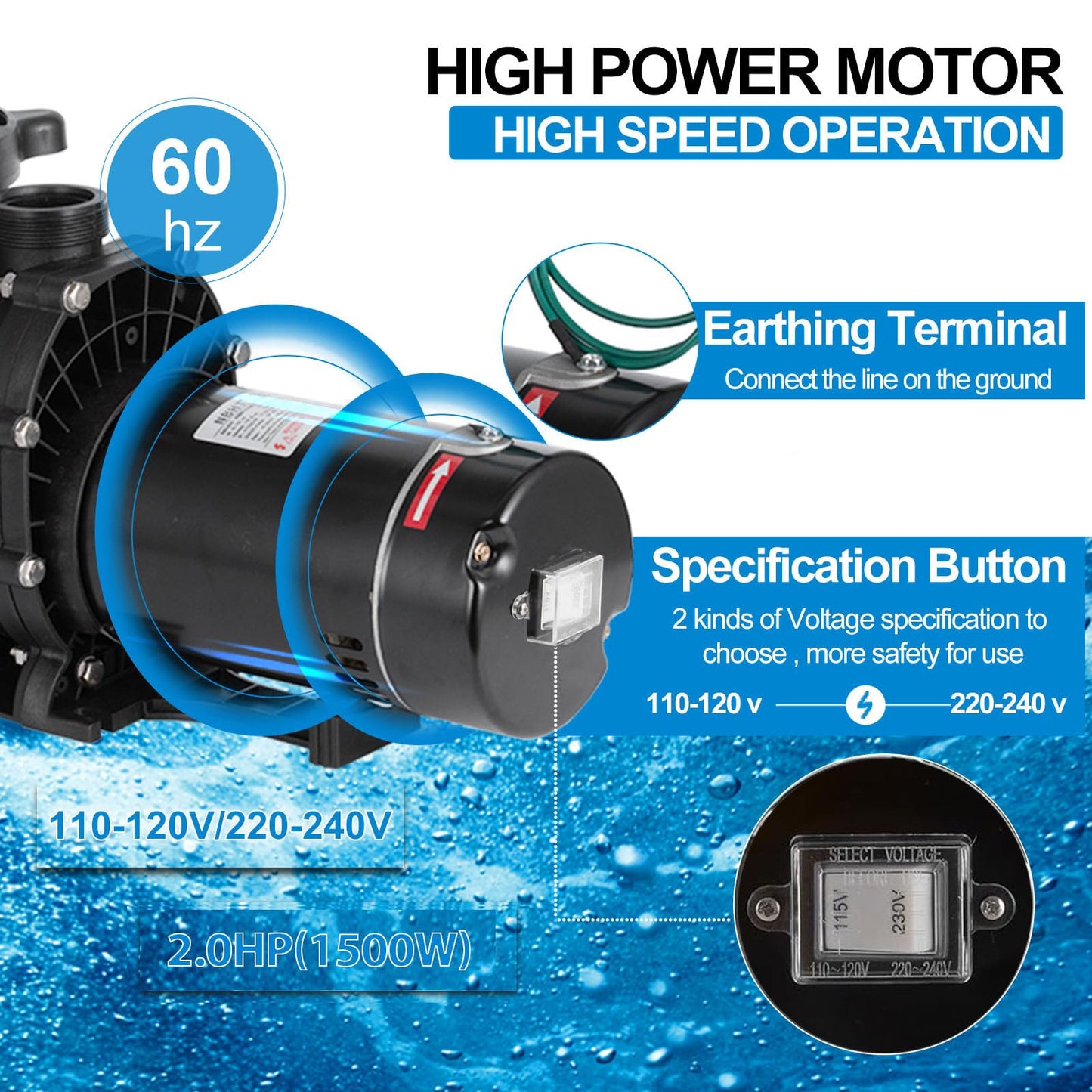 Leomru 2 HP Pool Pump 6800 GPH Self Priming in/Above Ground Swimming Pool Pump 110V/220V Dual Voltage Single Speed Pumps with Strainer Basket 6Pcs Connectors