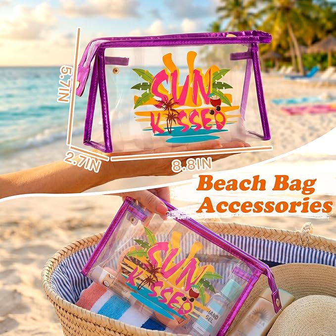 COSHAYSOO Sunscreen Bag Clear Makeup Toiletry Pouch Beach Vacation Essentials for Women Teen Girls Trip Gifts Summer Pool Travel Must Have Accessories Waterproof Stuff