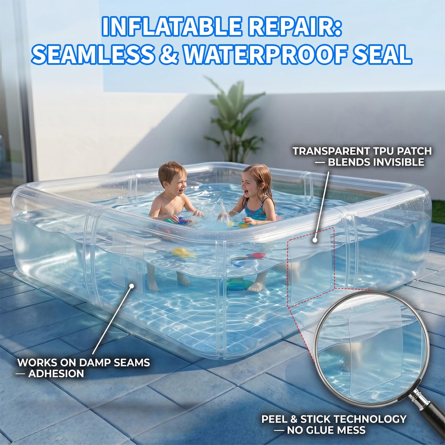 Extra Large Pool Patch Repair Kit, 4ft x 2.8ft TPU Heavy Duty Vinyl Pool Liner Patch for Above Ground Pools Underwater Self-Adhesive Inflatable Floats Bounce Houses Tents Air Mattress Clear