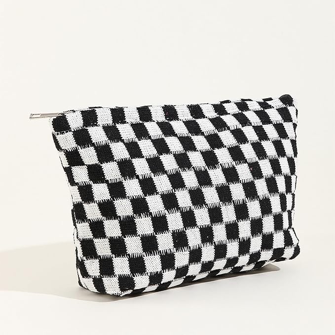 Cosmetic Bags for Women - Corduroy Cosmetic Bag Aesthetic Women Handbags Purses Smile Dots Makeup Organizer Storage Makeup Bag Girls Case Bags (Q-Checkered black)