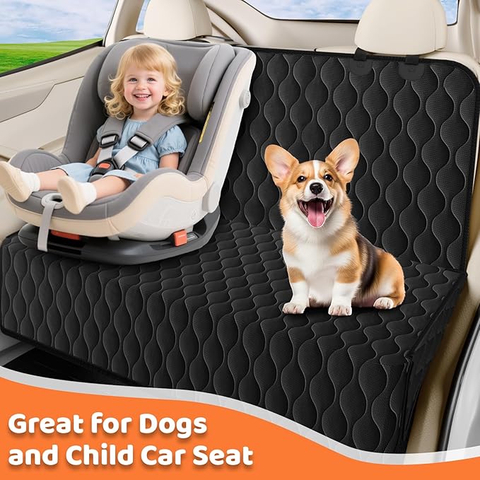 URPOWER Waterproof Dog Car Seat Cover for Back Seat - Scratch Proof & Nonslip Backing & Bench Seat Cover, Quilted, Padded, Durable Pet Seat Protector for Cars Trucks and SUVs