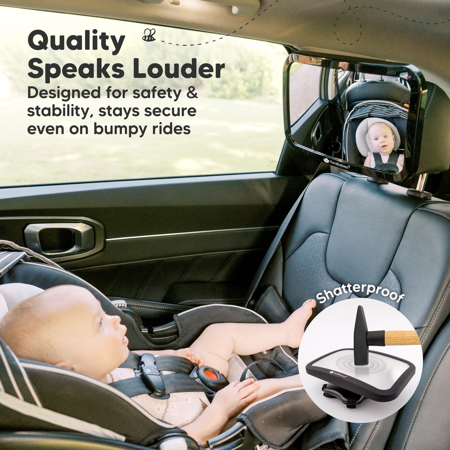 KeaBabies Baby Car Seat Mirror - Wide Shatterproof Backseat Infant Car Mirror for Baby Rear Facing, Crystal Clear View, Travel Accessories, Easy Install & Adjust for Removable Headrest (Matte Black)