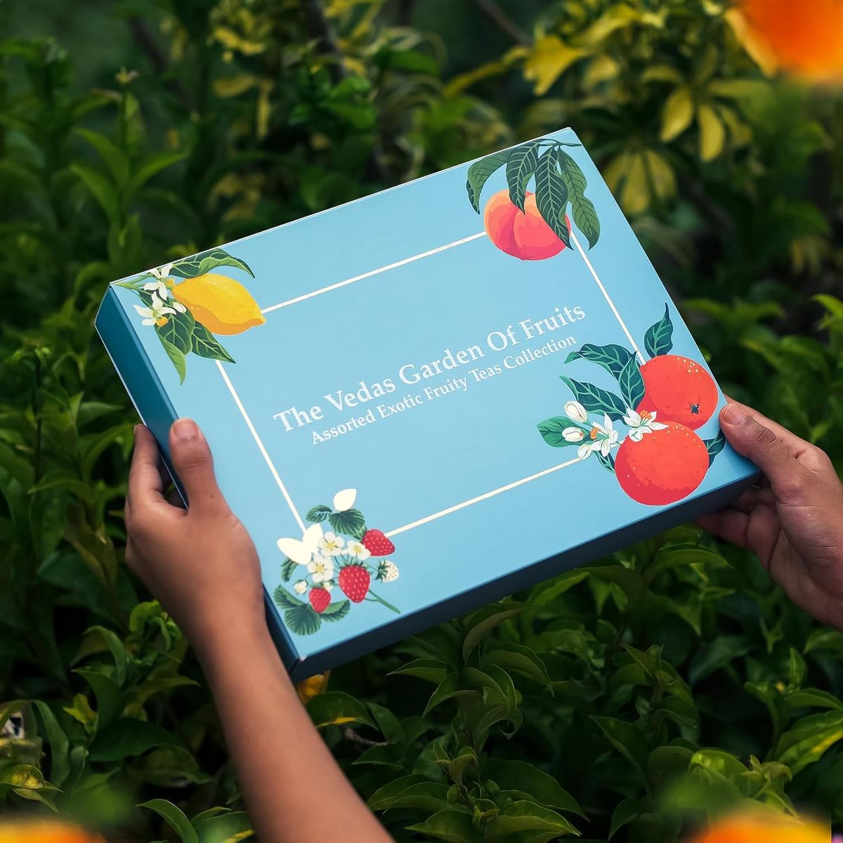 The Vedas garden of Fruits Premium Herbal Tea Selection Gift Set Box | Mothers day gift for mom Ideal Gifts For Women & Men, Birthday, Anniversary & Self-Care Eco-Friendly | 24 handstitched cotton teabags | 6 different flavours
