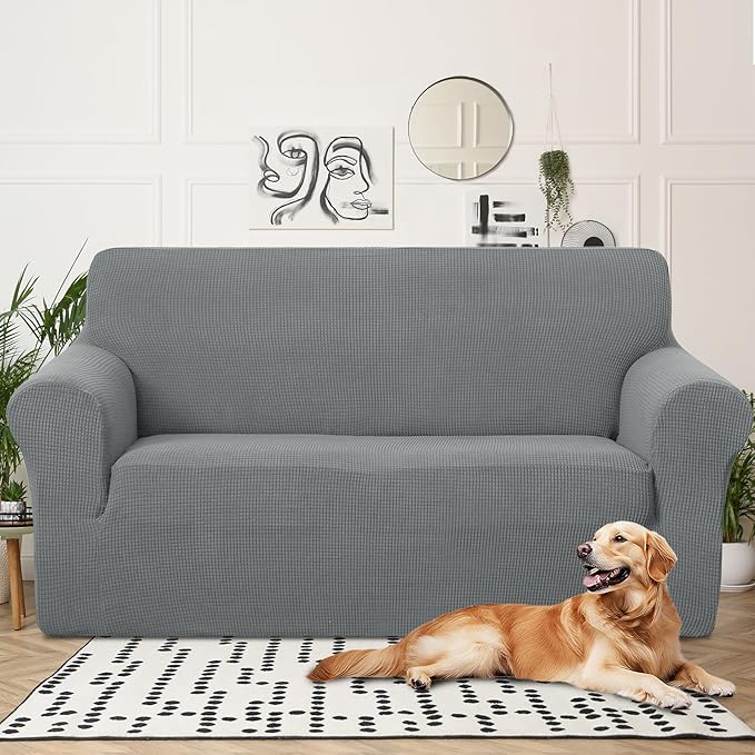U-NICE HOME Oversized Stretch Loveseat Couch Cover Sofa Covers Washable Sofa Slipcover Furniture Protector for 2 Cushion Couch Sofa Pet Friendly, Grey
