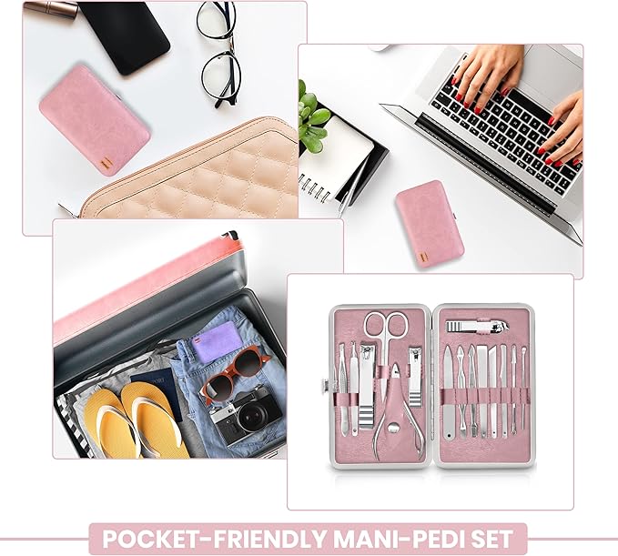 Utopia Care - Manicure Kit for Women and Men, Manicure Set with Nail Clippers or Nail Kit Includes Fingernail & Toenail Clippers,15-Pcs Pedicure Kit Stocking Stuffers with Travel Case - Purple