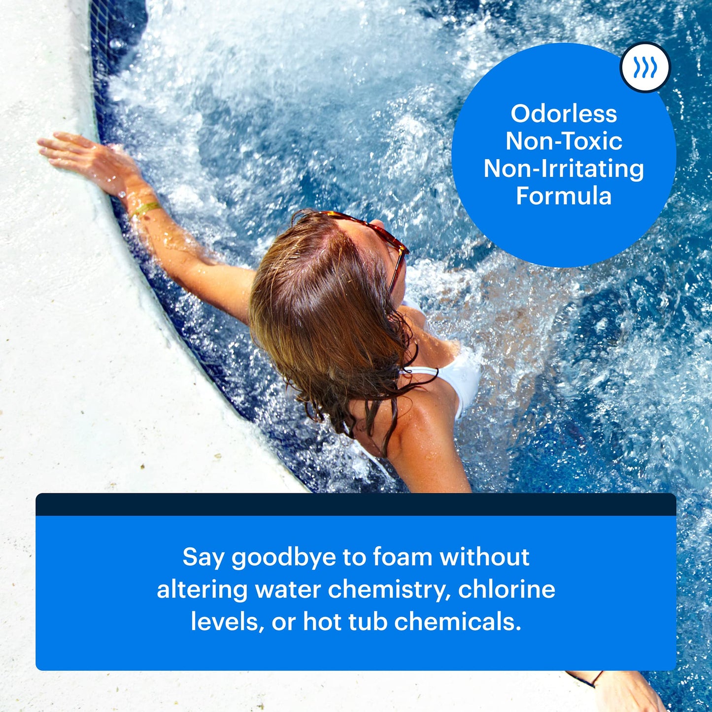 Essential Values Hot Tub Foam Eliminator - 2 Pack Pool & Spa Defoamer (32oz/ Bottles) - Eliminate Foam Without Harsh Hot Tub Chemicals - Safe Silicone AntiFoam