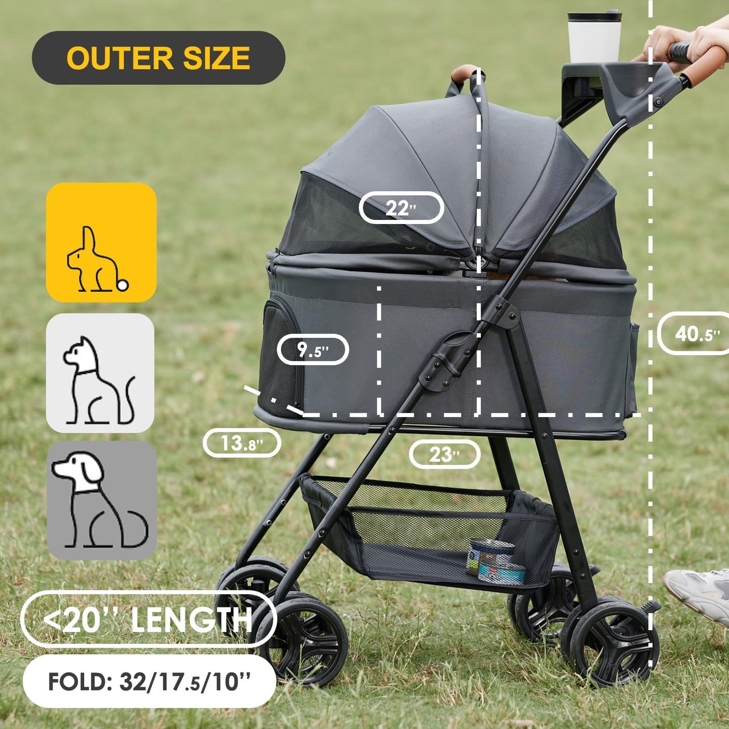 Zoosky 3 in 1 Pet Stroller with Removable Carrier, Folding Stroller for Small/Medium Dogs and Cats, Waterproof, All-Terrain, with Sun Shades, Car Seat