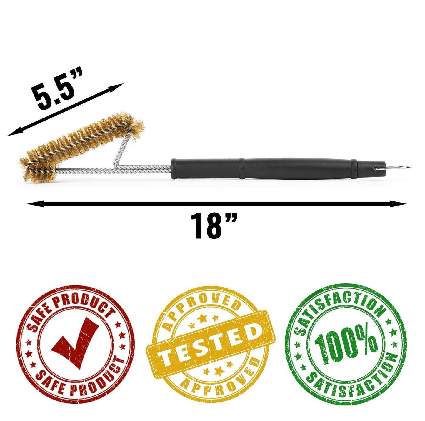 Grillaholics Brass Grill Brush – Safe BBQ Brush for Outdoor Cooking – Heavy-Duty Soft Bristle Grill Cleaning Tool for Porcelain & Ceramic Grates