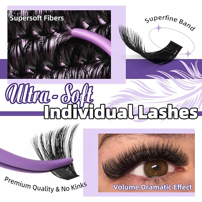 B&Q Fluffy Lash Clusters Kit UltraSoft Cluster Eyelash Extensions, 100+150D Volume Eyelash clusters 10-18mm Lash Extension Kit, D Curl Individual Lashes kit with lash Applicator Tool (100+150D Set)