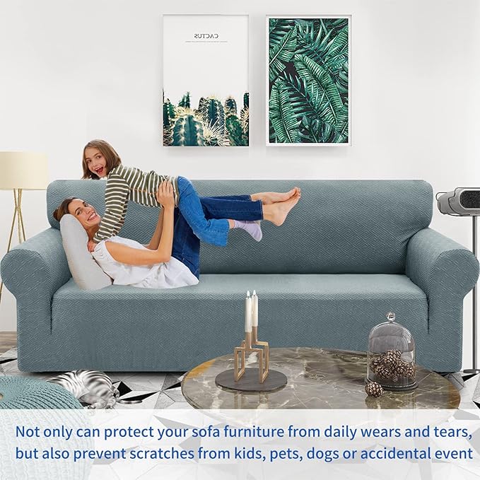 ZNSAYOTX 1 Piece Jacquard Couch Covers for 3 Cushion Couch High Stretch Sofa Cover for Pets Dogs Anti Slip Extra Large Sofa Slipcovers Furniture Protector (X-Large, New Pattern Light Grey)